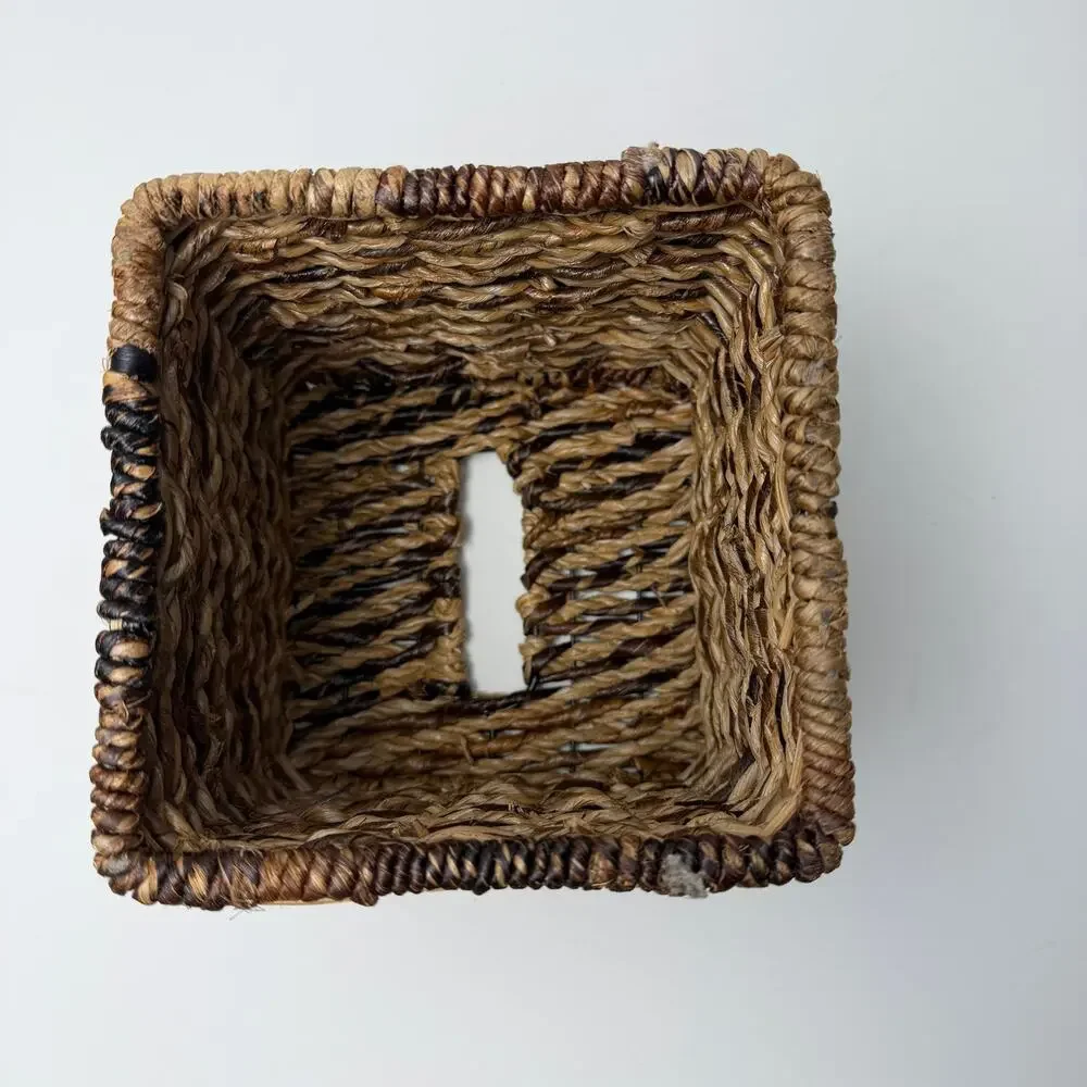 Chunky Woven Tissue Box Cover Seagrass Rustic Boho Spa Bathroom Decor Natural